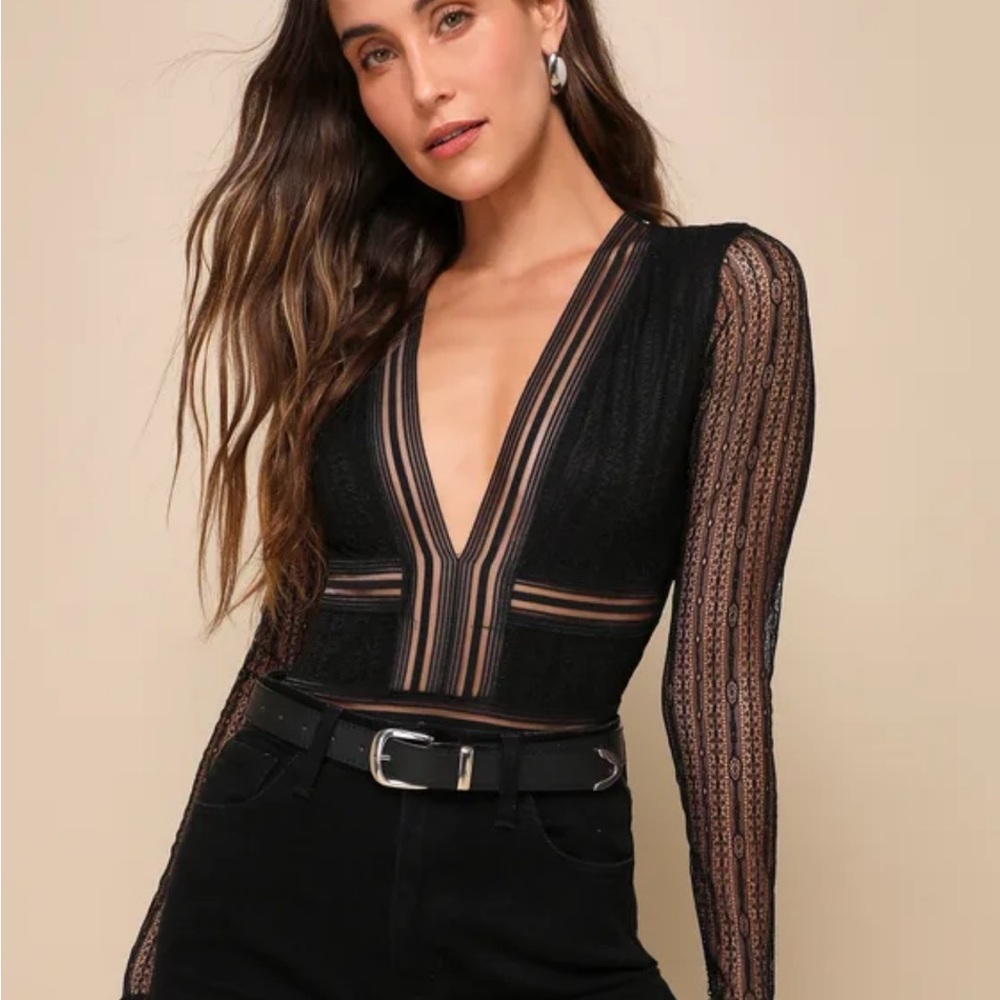 Black Lace Long Sleeve Bodysuit